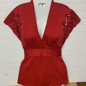 BCBG Maxazria Red Detailed Sleeve Top Tie Back Top- XXS